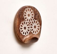 Brown White Wooden No Damage Wall Adhesive Hooks-Pack of 6