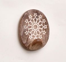 Brown White Wooden No Damage Wall Adhesive Hooks-Pack of 6