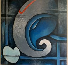 Lord Ganesha Acrylic Canvas Painting by Artist Ashok Jadav 48 x 48 Inch