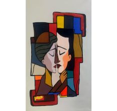 Fragmented Embrace Canvas Painting by Artist Ashok Jadav 90 x 60 cm