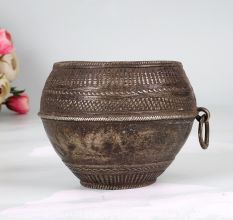 Decorative Vintage Brass Rice Measuring Bowl in Odisha Art