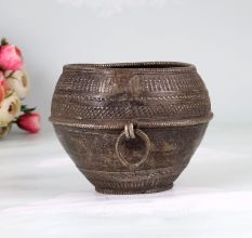 Decorative Vintage Brass Rice Measuring Bowl in Odisha Art