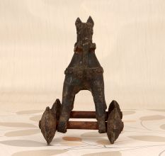 Indian Vintage Brown Brass Horse with Wheel for Decoration