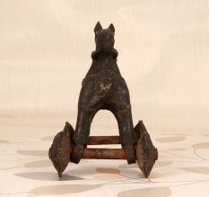 Indian Vintage Brown Brass Horse with Wheel for Decoration