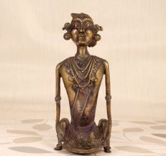 Vintage Finish Brass Tribal Lady Sitting Statue for Decoration