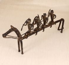 Handmade Vintage Brass Long Horse with Four Warriors Statue