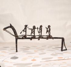 Handmade Vintage Brass Long Horse with Four Warriors Statue