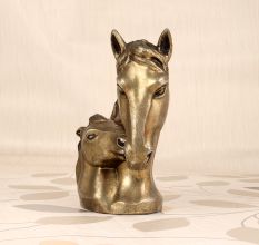 Vintage Brown Metal Two Horse Head Statue Paper Weight