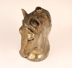 Vintage Brown Metal Two Horse Head Statue Paper Weight