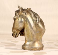 Vintage Brown Metal Two Horse Head Statue Paper Weight