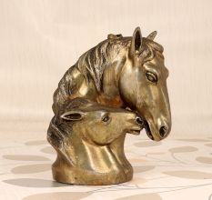 Vintage Brown Metal Two Horse Head Statue Paper Weight
