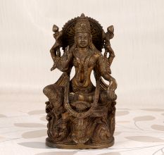 Hindu Goddess Brass Lakshmi Statue in Sitting Position for Decor