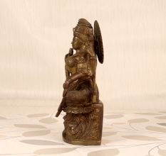 Hindu Goddess Brass Lakshmi Statue in Sitting Position for Decor