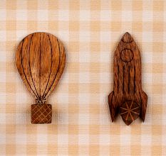 Wooden Adhesive Hot Air Balloon And Rocket Shape Wall Hooks-Pack of 2