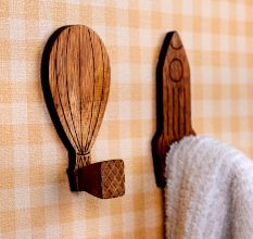 Wooden Adhesive Hot Air Balloon And Rocket Shape Wall Hooks-Pack of 2