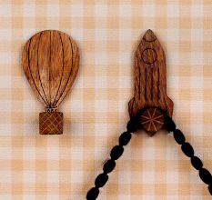 Wooden Adhesive Hot Air Balloon And Rocket Shape Wall Hooks-Pack of 2