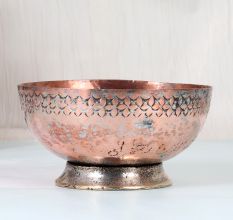 Islamic Vintage Copper Bowl with Engraving in Peshawari Art
