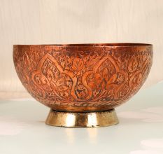Engraved Handcrafted Copper Islamic Bowl from Peshawar for Decor