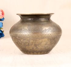 Engraved Brown Handmade White Metal Pot for Flower Decoration