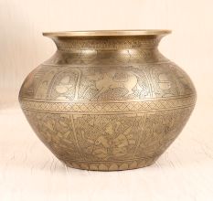 Beautifully Engraved Vintage White Metal Pot for Indoor Decor