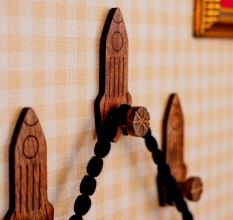 Natural Wooden Adhesive Rocket Shape Coat Wall Hook-Pack of 3