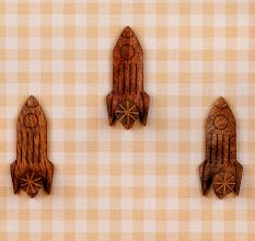 Natural Wooden Adhesive Rocket Shape Coat Wall Hook-Pack of 3
