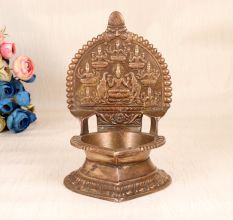 Traditional Handmade Brass Gaja Laxmi Oil Lamp for Rituals