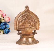 Traditional Handmade Brass Gaja Laxmi Oil Lamp for Rituals