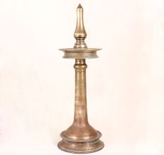 South Indian Vintage Brass Oil Lamp in Plain Brown Finish