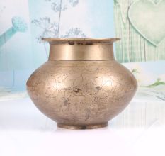 Engraved Handmade Brass Holy Water Pot in Gujarat Art
