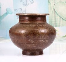 Vintage Handcrafted Brass Holy Water Pot with Carving for Rituals