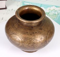 High-Quality Brass Holy Water Pot in Gujarati Art for Prayer Room