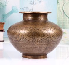High-Quality Brass Holy Water Pot in Gujarati Art for Prayer Room