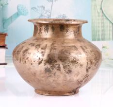 Plain Brown Brass Holy Water Pot for Hindu Rituals and Decoration