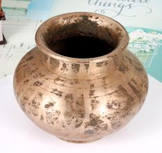 Plain Brown Brass Holy Water Pot for Hindu Rituals and Decoration