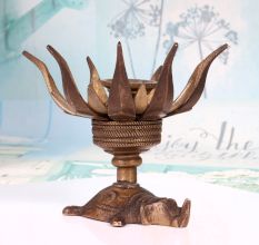 Vintage Handmade Brass Lotus Candle Stand with Elephant Base