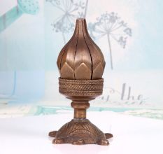 Vintage Handmade Brass Lotus Candle Stand with Elephant Base