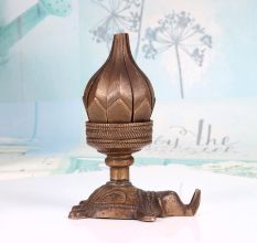 Vintage Handmade Brass Lotus Candle Stand with Elephant Base