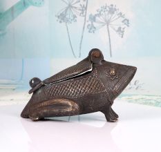 Vintage Fine Art Brass Frog Box in Dark Finish for Home Decor