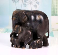Handmade Vintage Brass Statue of Elephant Family for Decoration