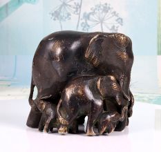 Handmade Vintage Brass Statue of Elephant Family for Decoration