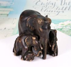 Handmade Vintage Brass Statue of Elephant Family for Decoration
