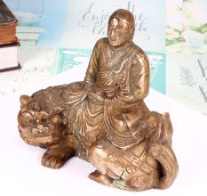 Traditional Japanese Art Brass Meditating Buddha Statue on Lion