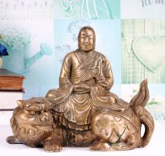 Traditional Japanese Art Brass Meditating Buddha Statue on Lion