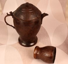 Handmade Vintage Copper Jug and Four Glass Set for Decor