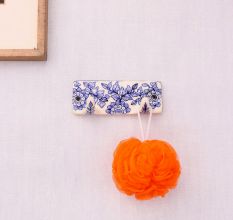 White Blue Floral Pattern Mounted Wall Hook Adhesive+(Screw)