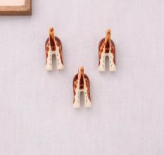 Brown White Ceramic Dog Tail Shaped Wall Hooks-3 Pieces