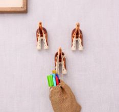 Brown White Ceramic Dog Tail Shaped Wall Hooks-3 Pieces