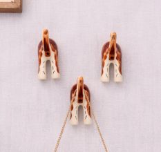 Brown White Ceramic Dog Tail Shaped Wall Hooks-3 Pieces