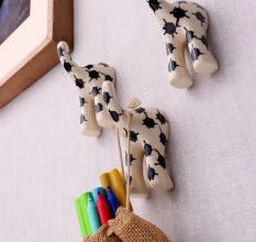 Black White Ceramic Dog Tail Shaped Wall Hooks-3 Pieces
